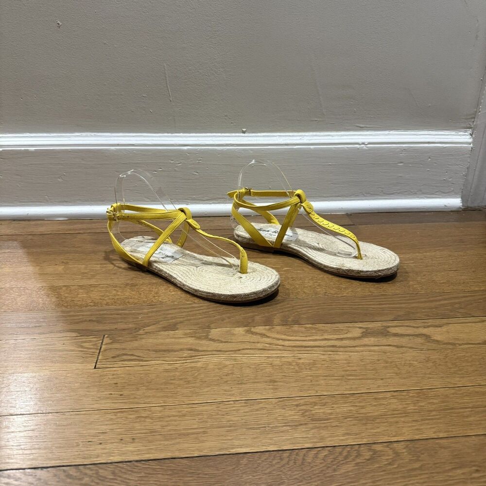 Jack Rogers Evie Yellow Leather Thong Sandals T Strap Espadrilles Vacation Sz 8